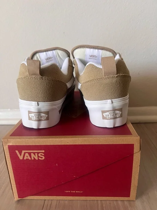 Vans Women’s Tan Suede Platform Old Skool Sneakers with White Stripe - Picture 5 of 7